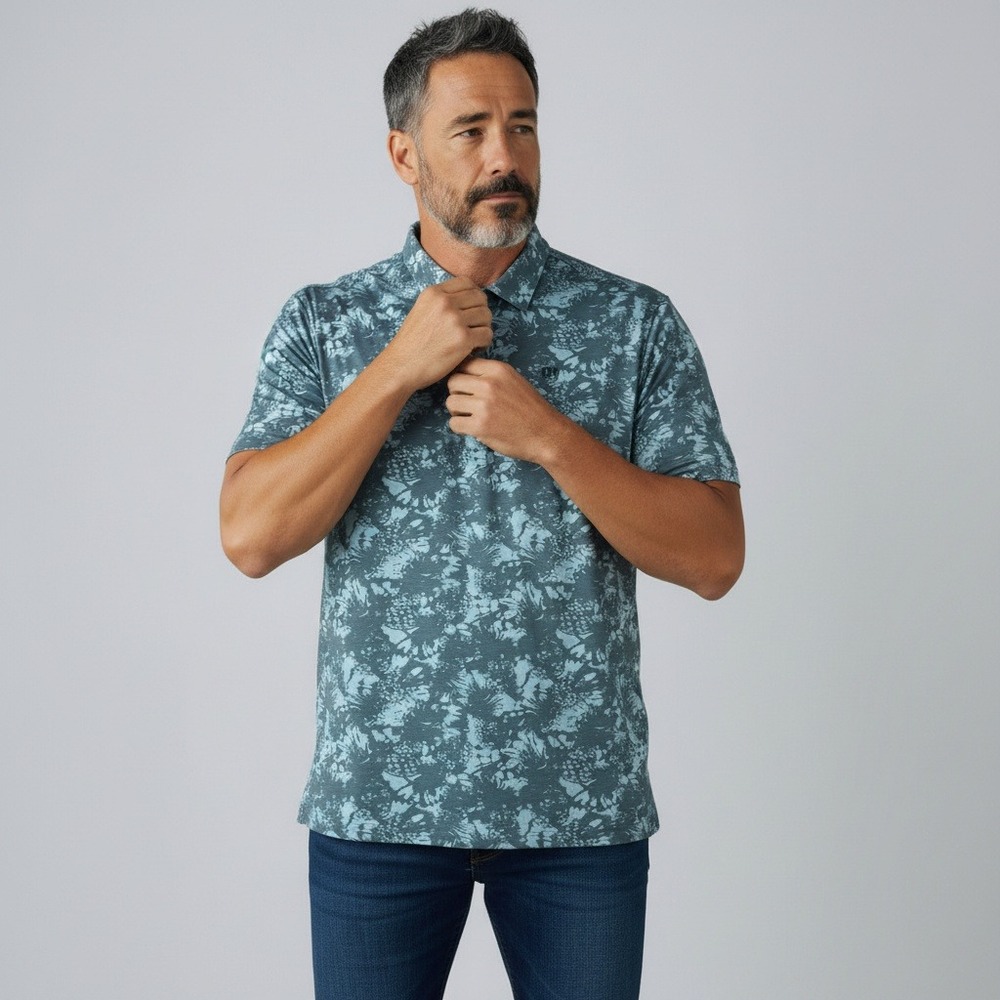 TravisMathew Polo Shirt XXL Blue Floral Short Sleeve Stretch Golf Top